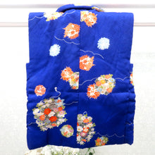 Load image into Gallery viewer, 子供着物 女児用 被布 青×多色 花カゴ 女の子用 3才向き 七五三 綿入り 肩上げ無し