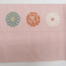 Load image into Gallery viewer, 名古屋帯 綴れ織り 一重太鼓 金糸 ピンク色ｘ緑色ｘ白色 花文様 お太鼓柄 カジュアル 正絹 仕立て上がり 長さ367cm
