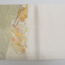 Load image into Gallery viewer, 袋帯 金色ｘベージュ色ｘピンク色 金糸 パステル系 花車文様 六通柄 正絹 フォーマル 仕立て上がり 着物帯 長さ432cm