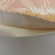 Load image into Gallery viewer, 袋帯 金色ｘベージュ色ｘピンク色 金糸 パステル系 花車文様 六通柄 正絹 フォーマル 仕立て上がり 着物帯 長さ432cm