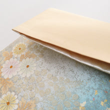 Load image into Gallery viewer, 袋帯 パステル系 銀色ｘ緑色ｘ金色ｘ多色 刺繍入り 花々文様 六通柄 正絹 フォーマル 仕立て上がり 着物帯 長さ432cm
