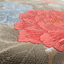 Load image into Gallery viewer, 袋帯 パステル系 銀色ｘ緑色ｘ金色ｘ多色 刺繍入り 花々文様 六通柄 正絹 フォーマル 仕立て上がり 着物帯 長さ432cm