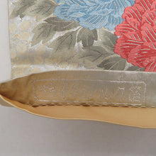 Load image into Gallery viewer, 袋帯 パステル系 銀色ｘ緑色ｘ金色ｘ多色 刺繍入り 花々文様 六通柄 正絹 フォーマル 仕立て上がり 着物帯 長さ432cm