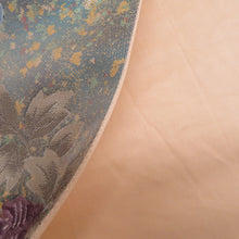 Load image into Gallery viewer, 袋帯 パステル系 銀色ｘ緑色ｘ金色ｘ多色 刺繍入り 花々文様 六通柄 正絹 フォーマル 仕立て上がり 着物帯 長さ432cm