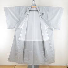 Load image into Gallery viewer, 男着物 男性用 ポリエステル 紋付羽織 着物 2点セット グレー 銀糸 菱型模様 丸に違い鷹の羽紋 成人式用 イベント 男物礼装 メンズ 身丈142cm