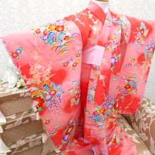 Load image into Gallery viewer, 子供着物 被布付き女児用着物 子供着物 オレンジピンク×多色 花鼓 流水地模様 兵児帯付 女児用 一つ身 きもの 晴れ着 七五三 おひな祭り イベント