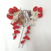 Load image into Gallery viewer, 髪飾り・かんざし 簪 4点セット 女児用 赤×白 花 つまみ細工 おこさま日本髪セット ヘアアクセサリー 七五三 キッズ