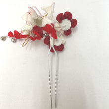 Load image into Gallery viewer, 髪飾り・かんざし 簪 3点セット 女児用 赤×白 花 鶴 つまみ細工 おこさま日本髪セット ヘアアクセサリー 七五三 キッズ