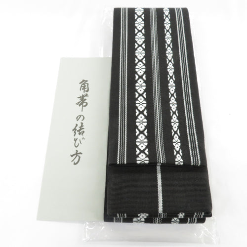 Kakubi 100 % cotton cotton cotton band Japanese made in Japan Donation Black x White Men's Men's Classic Yukata Obi Men's Men's Kimono Warlation 400cm