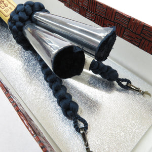Japanese accessories Haori string 100 % silk for men Navy blue handglum pure silk circle gumi Men's kimono accessories unused