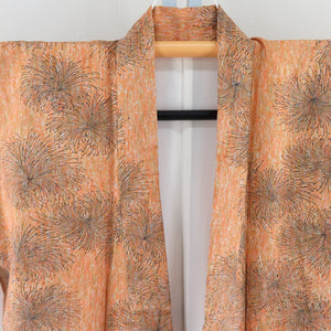 Komon Tsumugi Iten chrysanthemum pure silk orange, lined lined lined brikes collar Casual tailoring kimono 156cm
