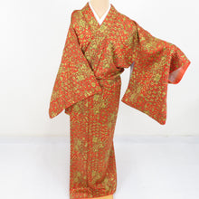 Load image into Gallery viewer, Komon square and flower -like silk silk orange, lined lined wide collar casual kimono 156cm beautiful goods