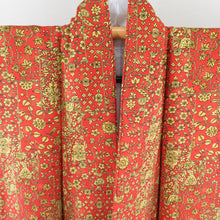 Load image into Gallery viewer, Komon square and flower -like silk silk orange, lined lined wide collar casual kimono 156cm beautiful goods