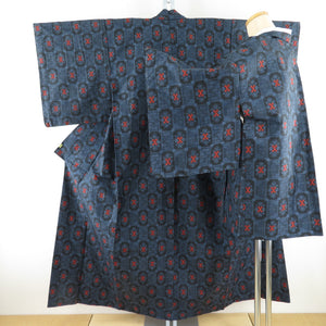 Tsumugi Kimono Ensemble Murayama Oshima Tsumugi Lattice Ichibun Matsubun Pure Black Blue Black Lined Bee Bee Collar Haori Set Casual Kimono Tailor 156cm