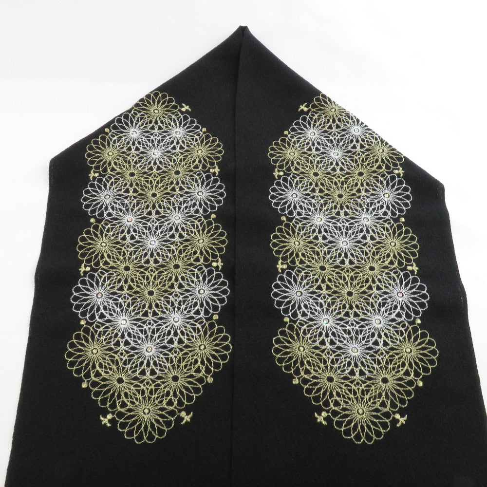 Embroidery half collar black x gold / white embroidery flower polyester half -collar rhinestone kimono dressing upon ceremony graduation ceremony for visiting clothes Japanese clothing accessories