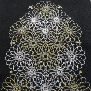 刺繍半衿 黒×金・白刺繍 花 ポリエステル 半襟 ラインストーン 振袖 礼装 成人式 卒業式 訪問着にも 和装小物