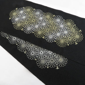 刺繍半衿 黒×金・白刺繍 花 ポリエステル 半襟 ラインストーン 振袖 礼装 成人式 卒業式 訪問着にも 和装小物