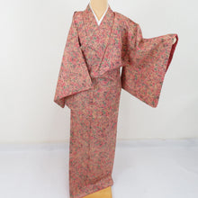 Load image into Gallery viewer, Komon dyeing pongee cracked pattern pure silk red brown lined brown collar Casual tailoring kimono 150cm beautiful goods