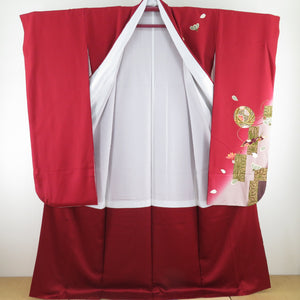 Kimono Benzen Set Character Folding Crane Pure Pure Silk Lined Lined Collar Red College Graduation Formal Tailoring Kimono Step Star 167cm