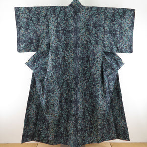 Tsumugi Kimono Shochiku Ume Lined Collar Big Blue Green Pure Silk Casual Casual Kimono Tailor