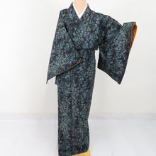 Load image into Gallery viewer, Tsumugi Kimono Shochiku Ume Lined Wide Collar Down Blue Green Silk Casual Casual Kimono Tailor