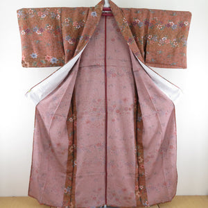 Komon Shiki Shikihana Pure Silk Brown Wide Collar Single Character Casual Tailor Railing Kimono 160cm