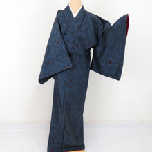 Load image into Gallery viewer, Tsumugi Kimono Antique Frequency Lined Collar Silk Pure Black Retro Retro Taisho Romance 154cm