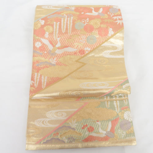 Kotobu Zaburan and Kichijo Pun Pure silk gold gold thread six -handed pattern pure silk formal tailoring kimono band length 424cm