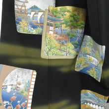 画像をギャラリービューアに読み込む, 黒留袖 色紙に江戸風景 正絹 比翼付 剣片喰紋 袷 広衿 礼装着物 フォーマル 仕立て上がり 身丈157cm 美品