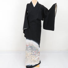 Load image into Gallery viewer, Kuromyode Koori Kori Kaori Heian Land Palace Collective Pure Silk Pure Wings Gree Sanpiri Crest Lined Wide Collar Pouest Kimono Formal Tailor 154cm