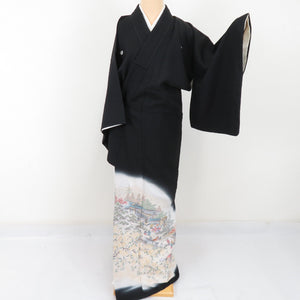 Kuromyode Koori Kori Kaori Heian Land Palace Collective Pure Silk Pure Wings Gree Sanpiri Crest Lined Wide Collar Pouest Kimono Formal Tailor 154cm