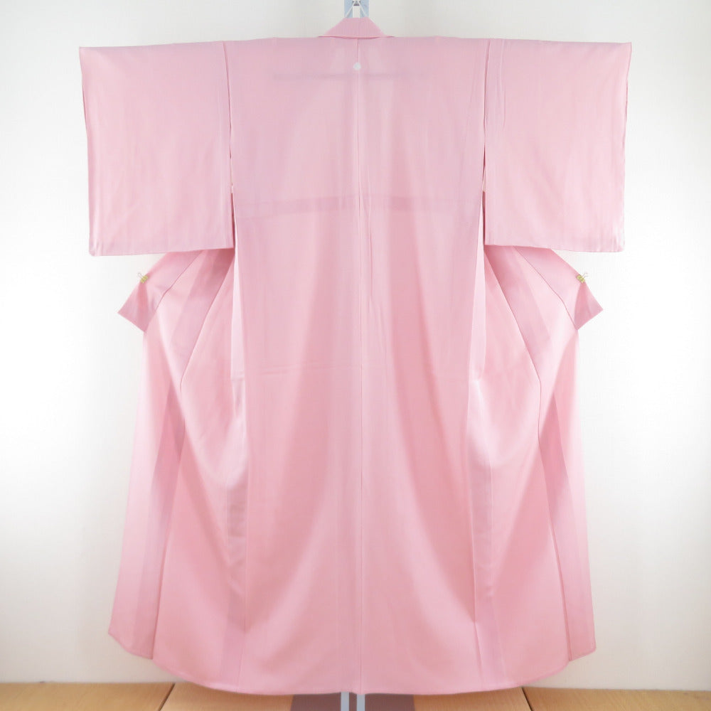 夏着物 単衣 絽 バチ衿 正絹 色無地 ピンク色 一つ紋入り 夏用 仕立て上がり 身丈152cm 美品