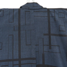 Load image into Gallery viewer, Tsumugi Kimono Cross Kasuri Pure Silk Black x Deep Blue Lined Lined Wide Contact Casual Tailor Railing Kimono 154cm Beautiful goods