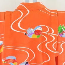 Load image into Gallery viewer, Children&#39;s kimono girls one body orange 2 -piece set, pure silk with undergarment formal girls Shichigosan celebration Children&#39;s height 81cm beautiful goods