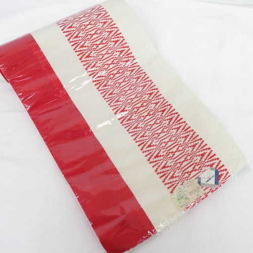 博多織 反物 織帯 八寸名古屋帯用 縞 正絹 全通 献上柄 赤白色 和裁 未仕立て 長さ450cm