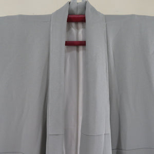 Attached lined lined gray whal gray lined wide collar crepe pure silk crest tailoring kimono 161cm beautiful goods