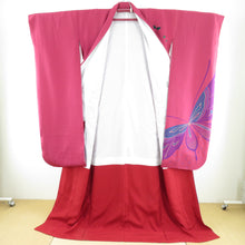 Load image into Gallery viewer, Kimono flowers on kimono flowers Pure silk pure silk lined collar dark pink colored red -purple adult ceremony graduation ceremony formal tailoring kimono 177cm beautiful goods