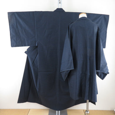男着物 紬 アンサンブル 袷 黒青色 正絹 男性用きもの メンズ 仕立て上がり 和服 男物 カジュアル 身丈147cm