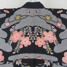 Load image into Gallery viewer, Kimono -type dyeing black x Salmon pink x white crepe plum pattern E.