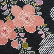 Load image into Gallery viewer, Kimono -type dyeing black x Salmon pink x white crepe plum pattern E.