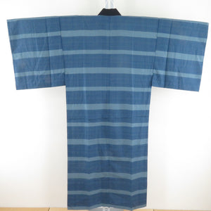 Horizontal striped sentence for wool men blue gray sleeve warriors Long undergarment Casual men's kimono 141cm