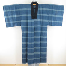Load image into Gallery viewer, Horizontal striped sentence for wool men blue gray sleeve warriors Long undergarment Casual men&#39;s kimono 141cm
