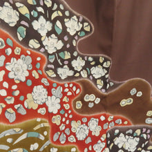 Load image into Gallery viewer, Visit arrival Tsubaki Popular Lined collar silk silk brown crestless tailoring kimono 166cm