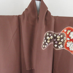 Visit arrival Tsubaki Popular Lined collar silk silk brown crestless tailoring kimono 166cm
