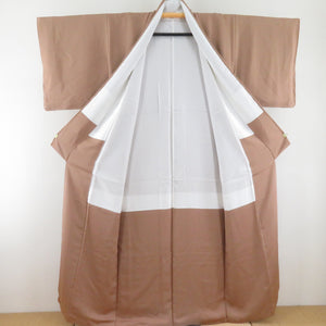 色無地 正絹 茶色 袷 広衿 一つ紋 蔦紋 セミフォーマル 仕立て上がり着物 身丈156cm 美品