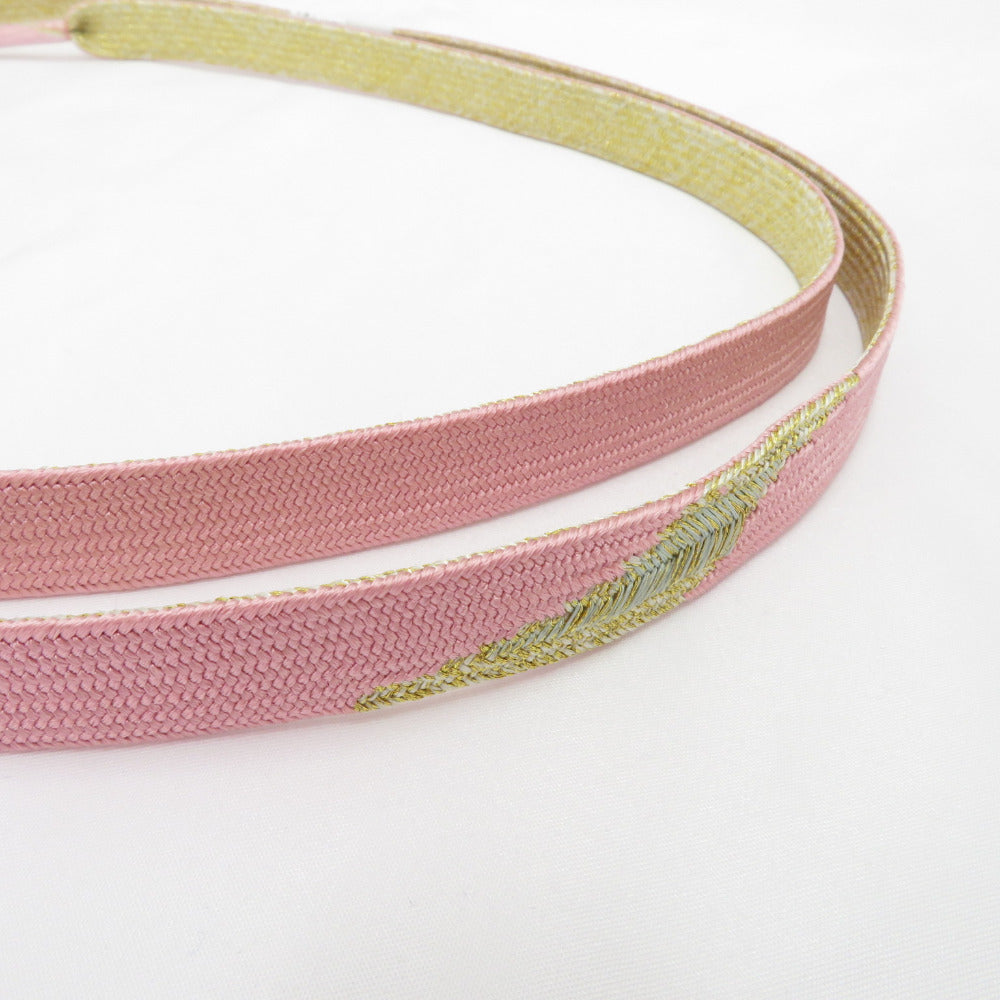 帯締め 平組 絹100% ピンク×ゴールド系 Mサイズ 金属糸使用 帯〆