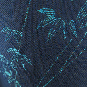 ウール着物 単衣 笹に菊 織り文様 紺色 バチ衿 カジュアルきもの 普段着物 仕立て上がり 身丈156cm