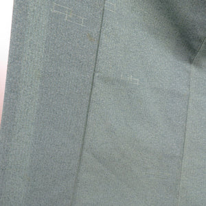 ウール着物 袷仕立て 細格子 織り文様 緑色 バチ衿 カジュアルきもの 普段着物 身丈160cm