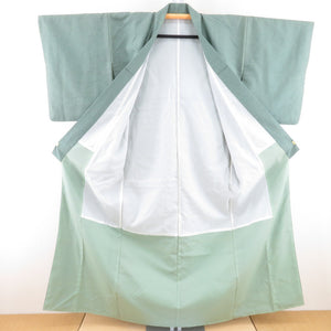 ウール着物 袷仕立て 細格子 織り文様 緑色 バチ衿 カジュアルきもの 普段着物 身丈160cm