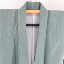 画像をギャラリービューアに読み込む, ウール着物 袷仕立て 細格子 織り文様 緑色 バチ衿 カジュアルきもの 普段着物 身丈160cm